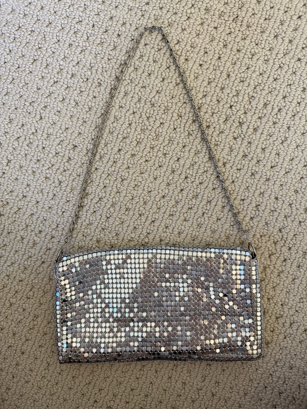 Ann Taylor Loft Sequined Silver Evening Clutch with Chain Strap